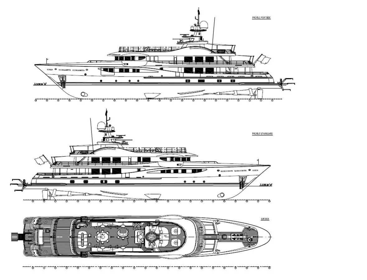 diagram, engineering drawing aboard KAMALAYA Yacht for Sale