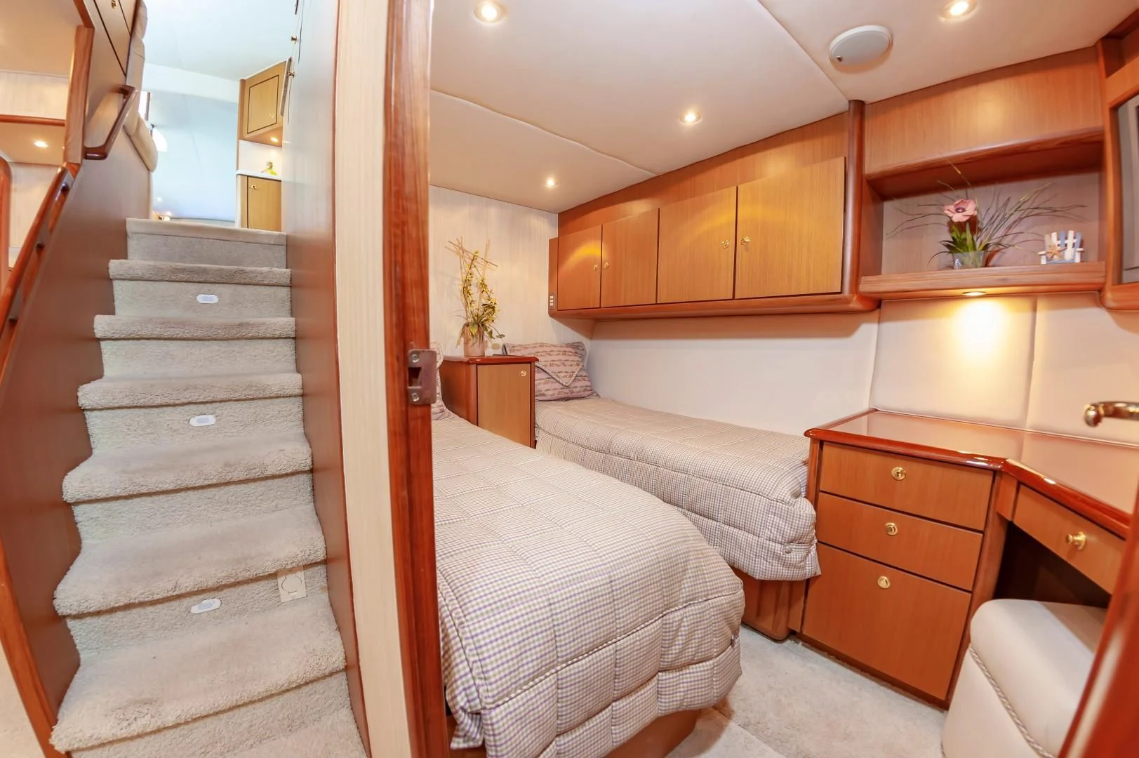 a bed in a room aboard DOG HOUSE Yacht for Sale