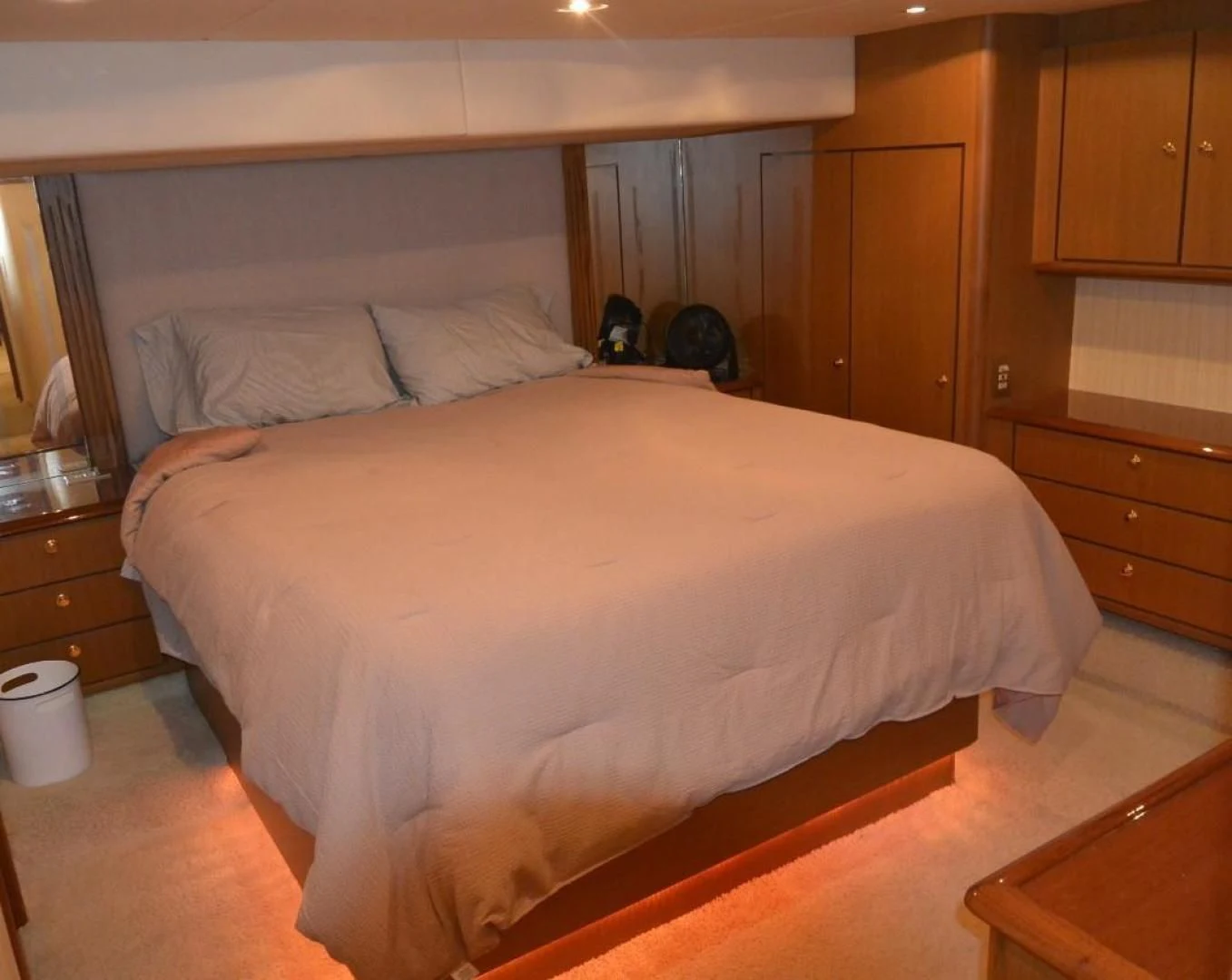 a bed in a room aboard DOG HOUSE Yacht for Sale