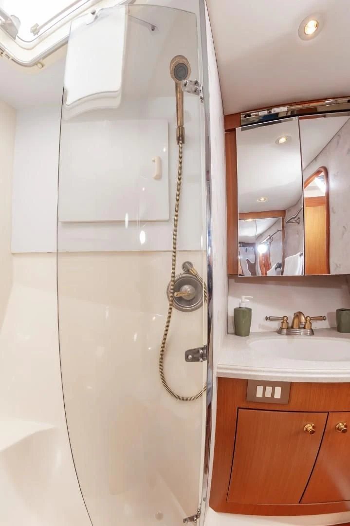 a shower unit in a bathroom aboard DOG HOUSE Yacht for Sale