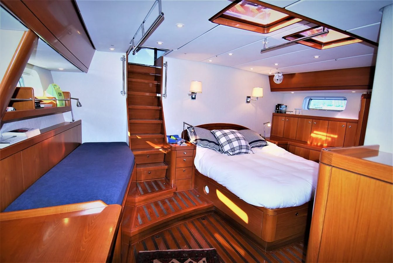 a bedroom with bunk beds aboard LEONORE Yacht for Sale