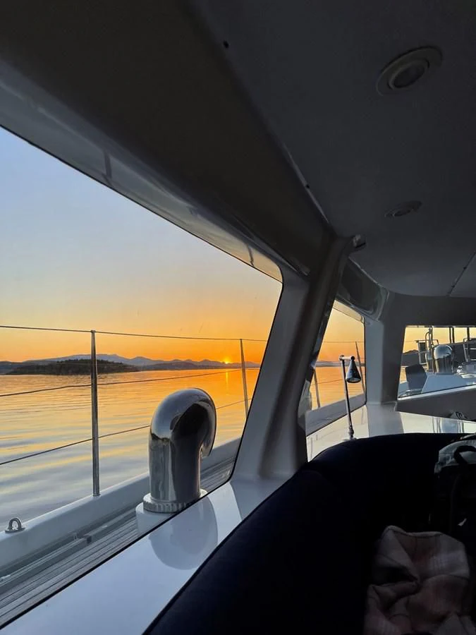 a view of the sunset from the inside of a car aboard LEONORE Yacht for Sale