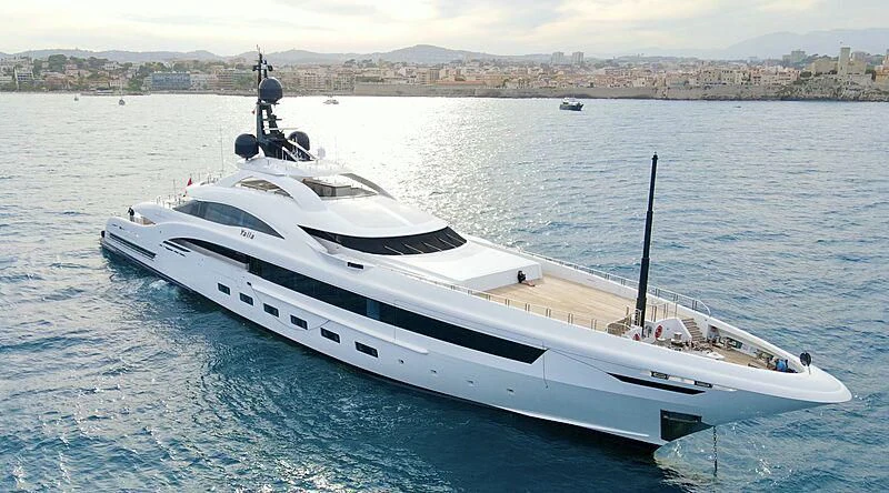 a white yacht in the water aboard YALLA Yacht for Sale