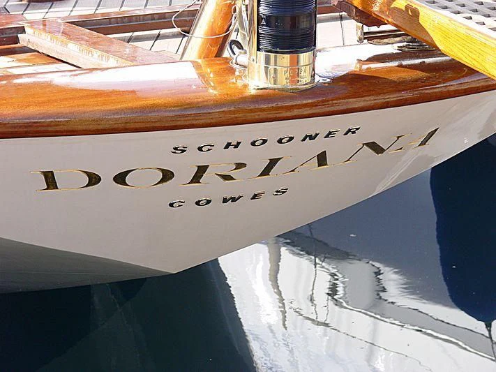 a piece of wood with a black label on it aboard DORIANA Yacht for Sale
