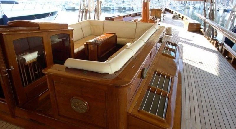 a couch on a boat aboard DORIANA Yacht for Sale