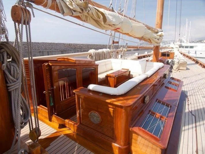 a boat on a deck aboard DORIANA Yacht for Sale