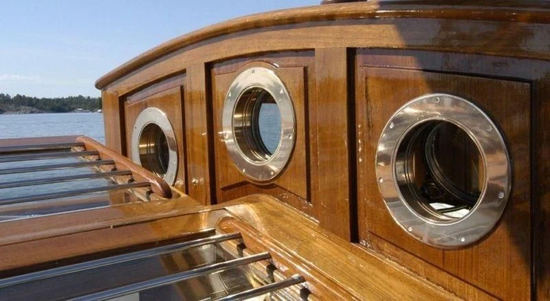 a wooden boat with a large speaker aboard DORIANA Yacht for Sale