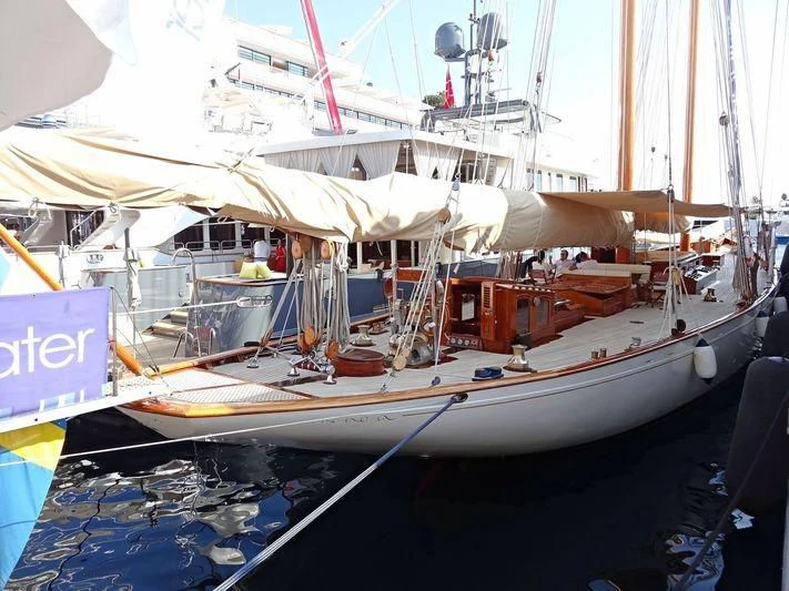 a boat docked at a pier aboard DORIANA Yacht for Sale