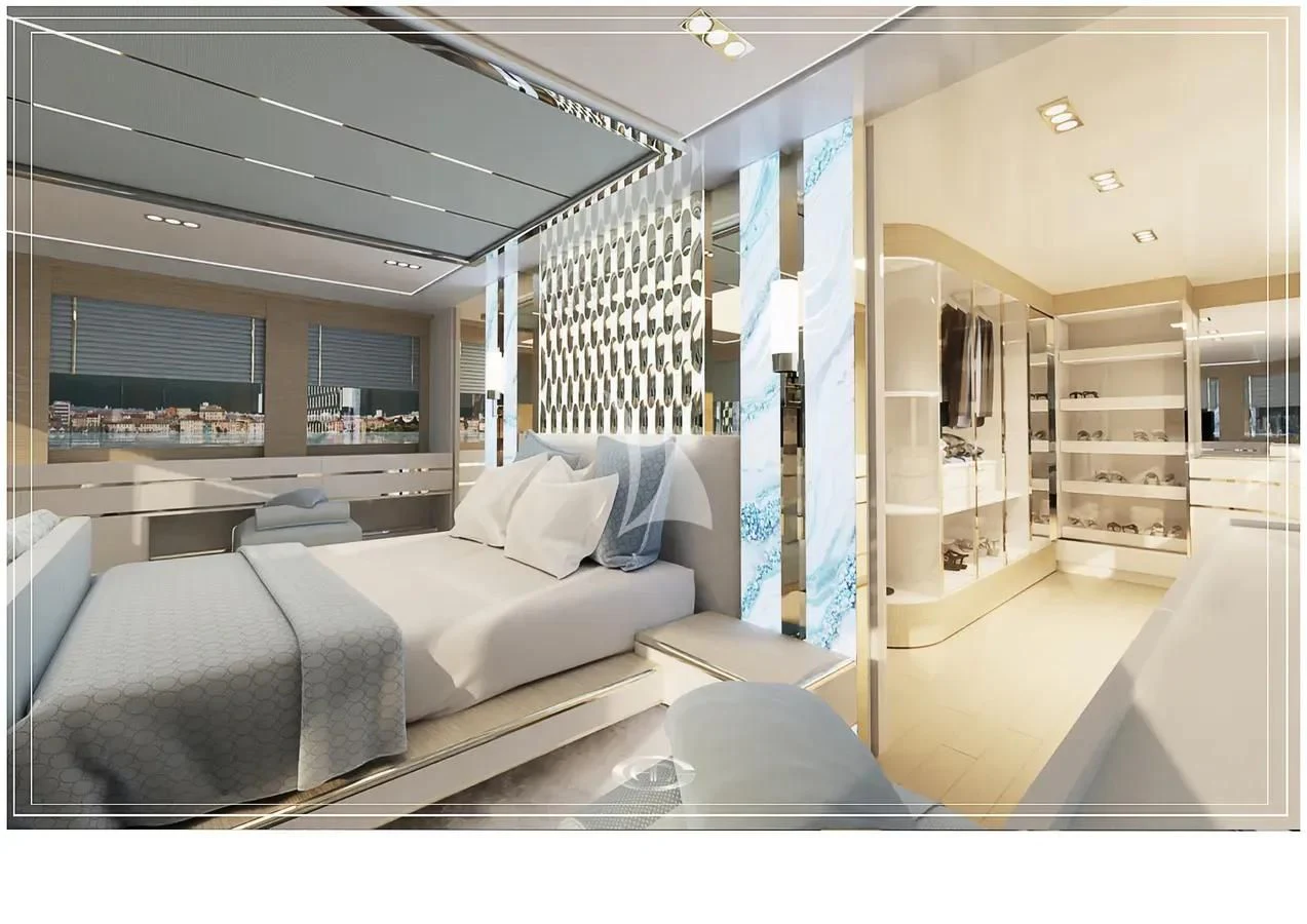 a room with a bed and a tv aboard RENATA Yacht for Sale
