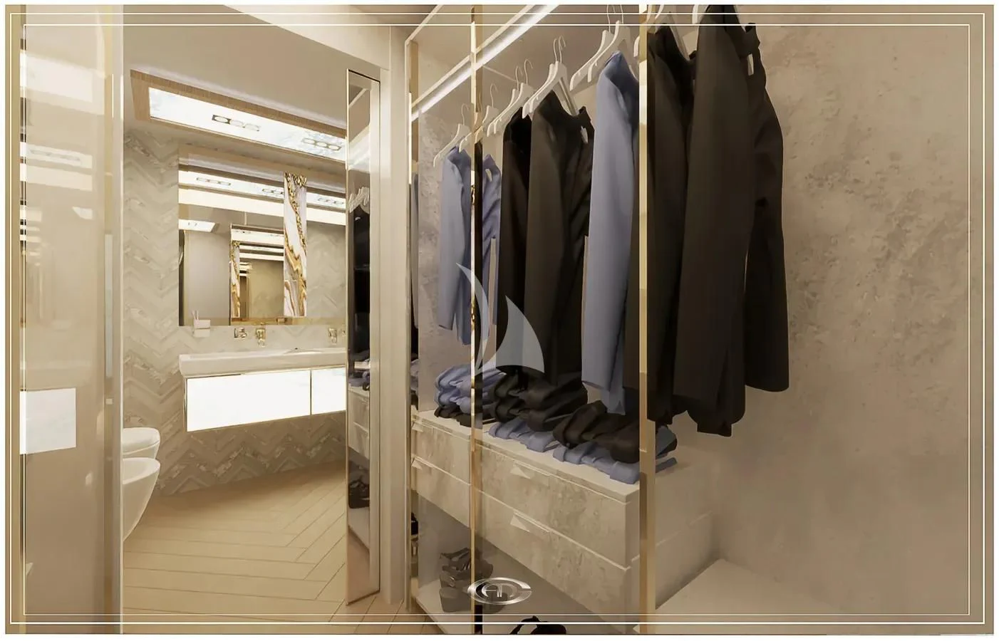 a bathroom with a closet aboard RENATA Yacht for Sale