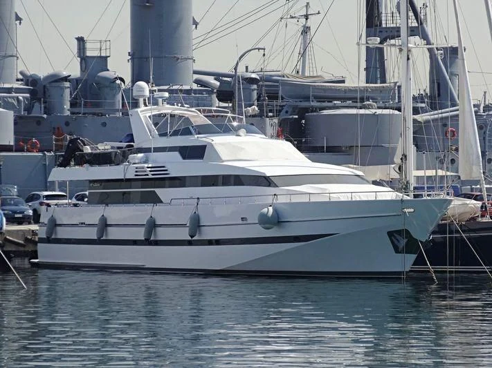 a large white yacht aboard HARAMA II Yacht for Sale