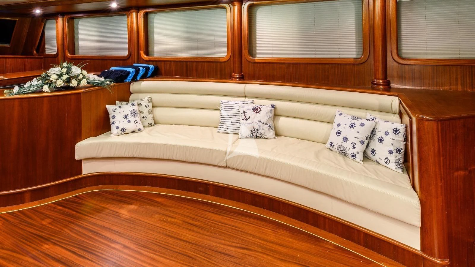 a bed with pillows on it aboard HALCON DEL MAR Yacht for Sale