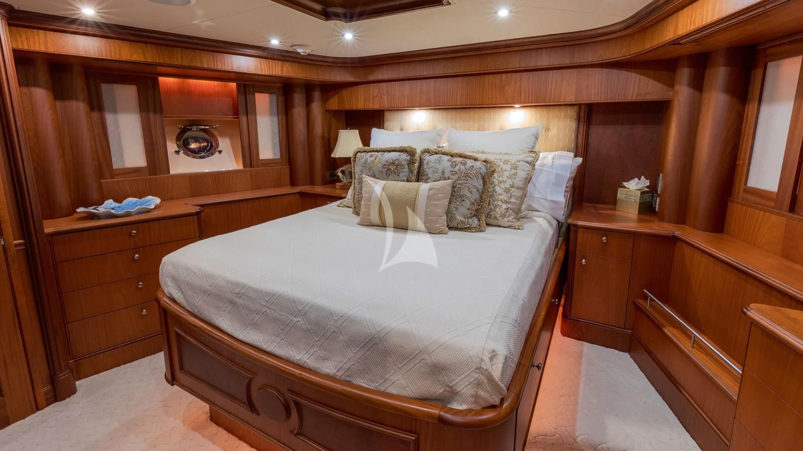 a bed in a room aboard ANNDRIANNA Yacht for Sale
