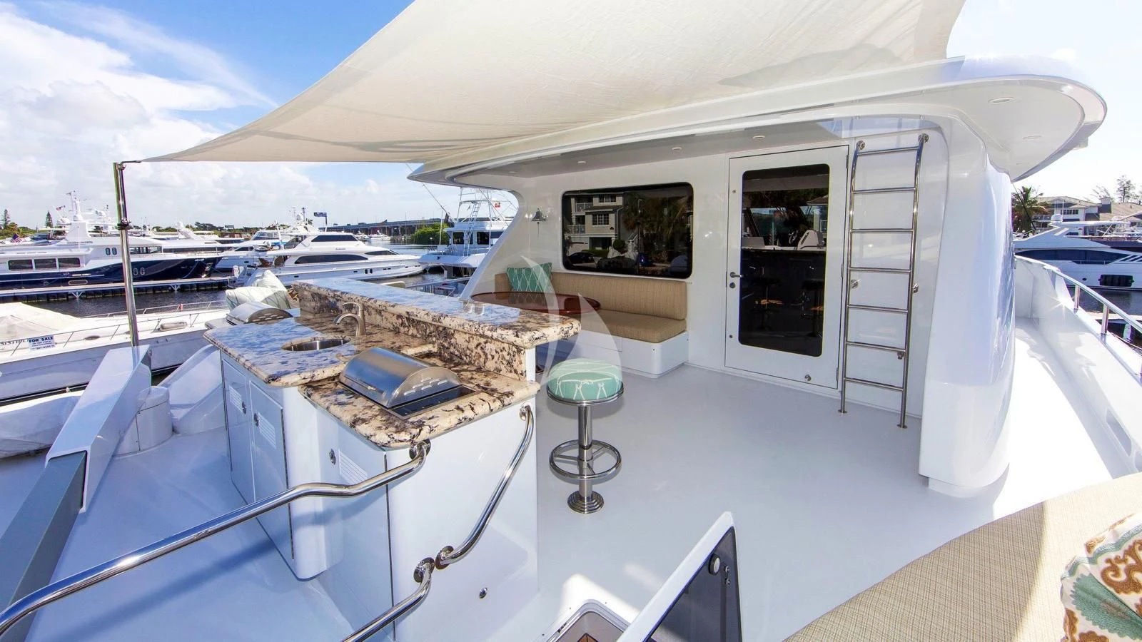 a tent with a laptop on it aboard ANNDRIANNA Yacht for Sale