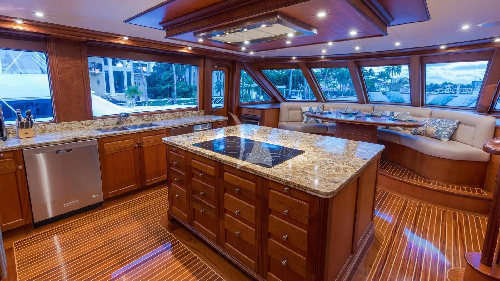 a large kitchen with a large island aboard ANNDRIANNA Yacht for Sale
