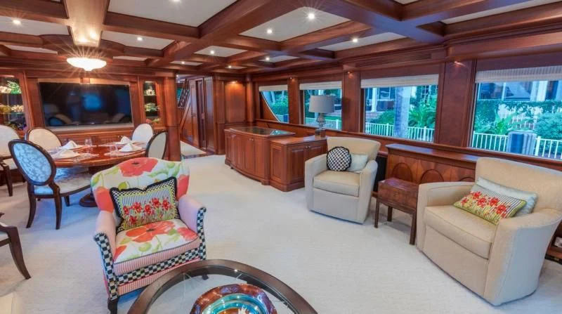 a living room with a large window aboard ANNDRIANNA Yacht for Sale