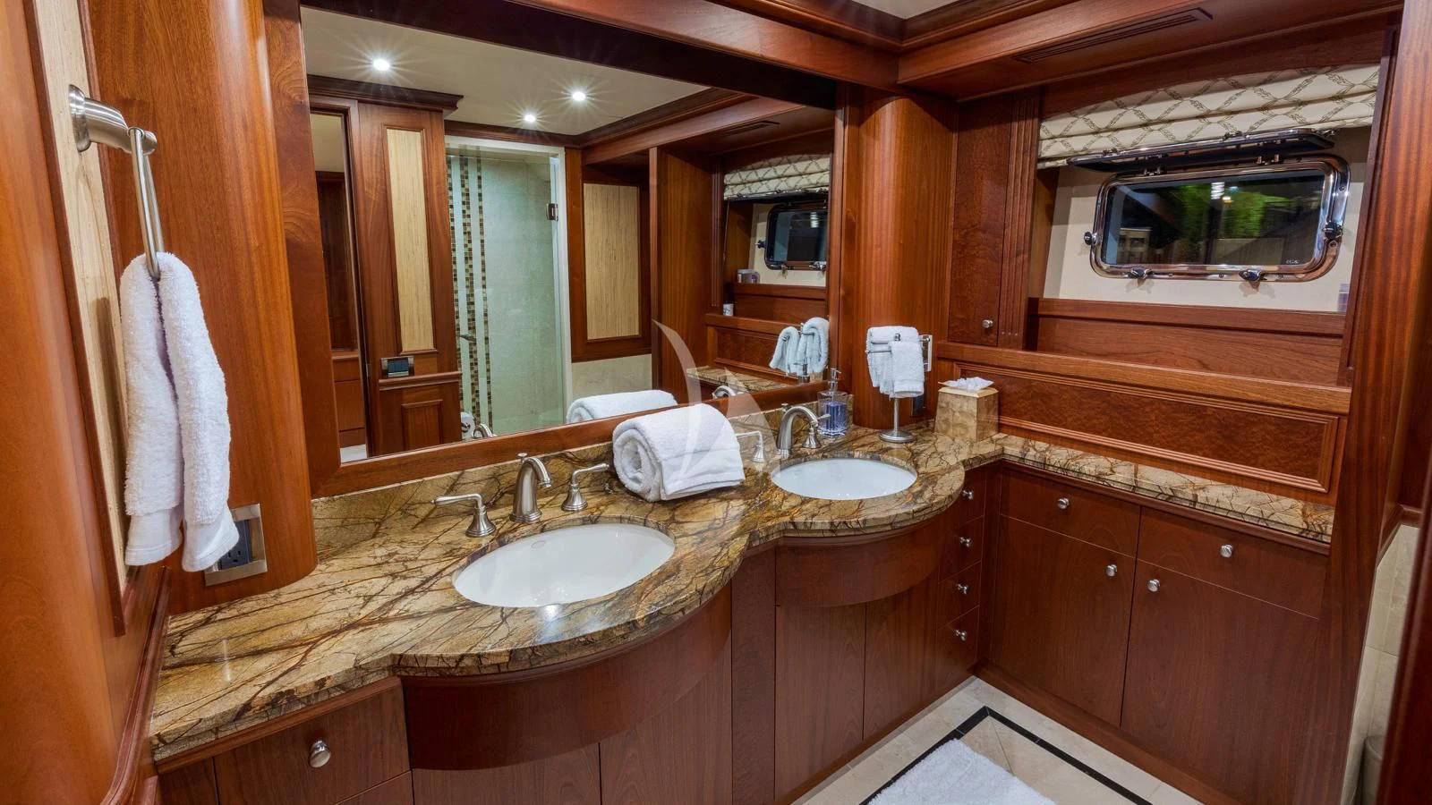 a bathroom with a large countertop aboard ANNDRIANNA Yacht for Sale