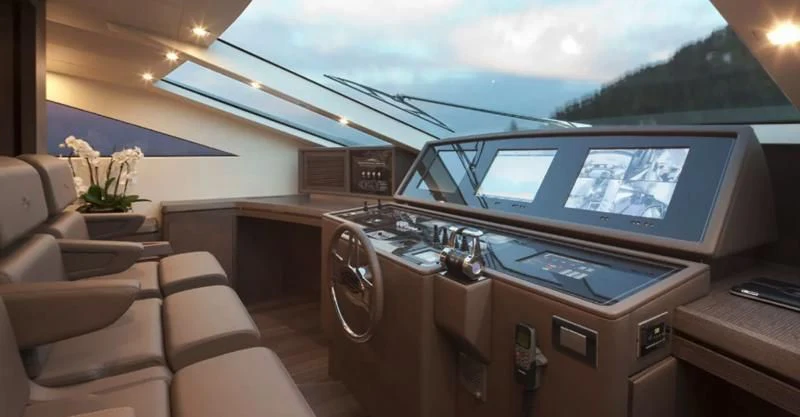 inside of a car aboard MUSE Yacht for Sale