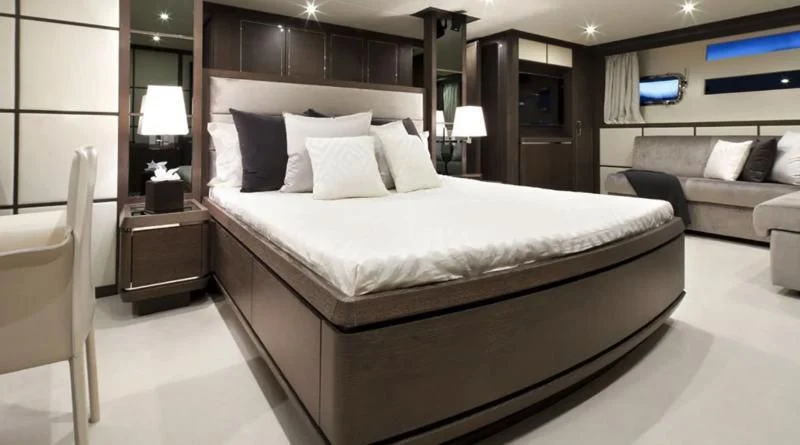 a bed in a hotel room aboard MUSE Yacht for Sale