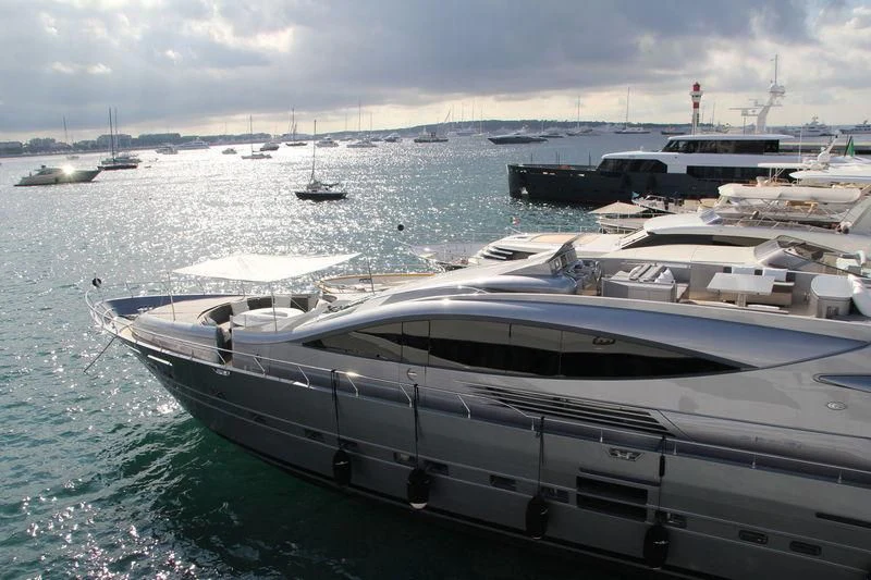a large yacht in the water aboard MUSE Yacht for Sale