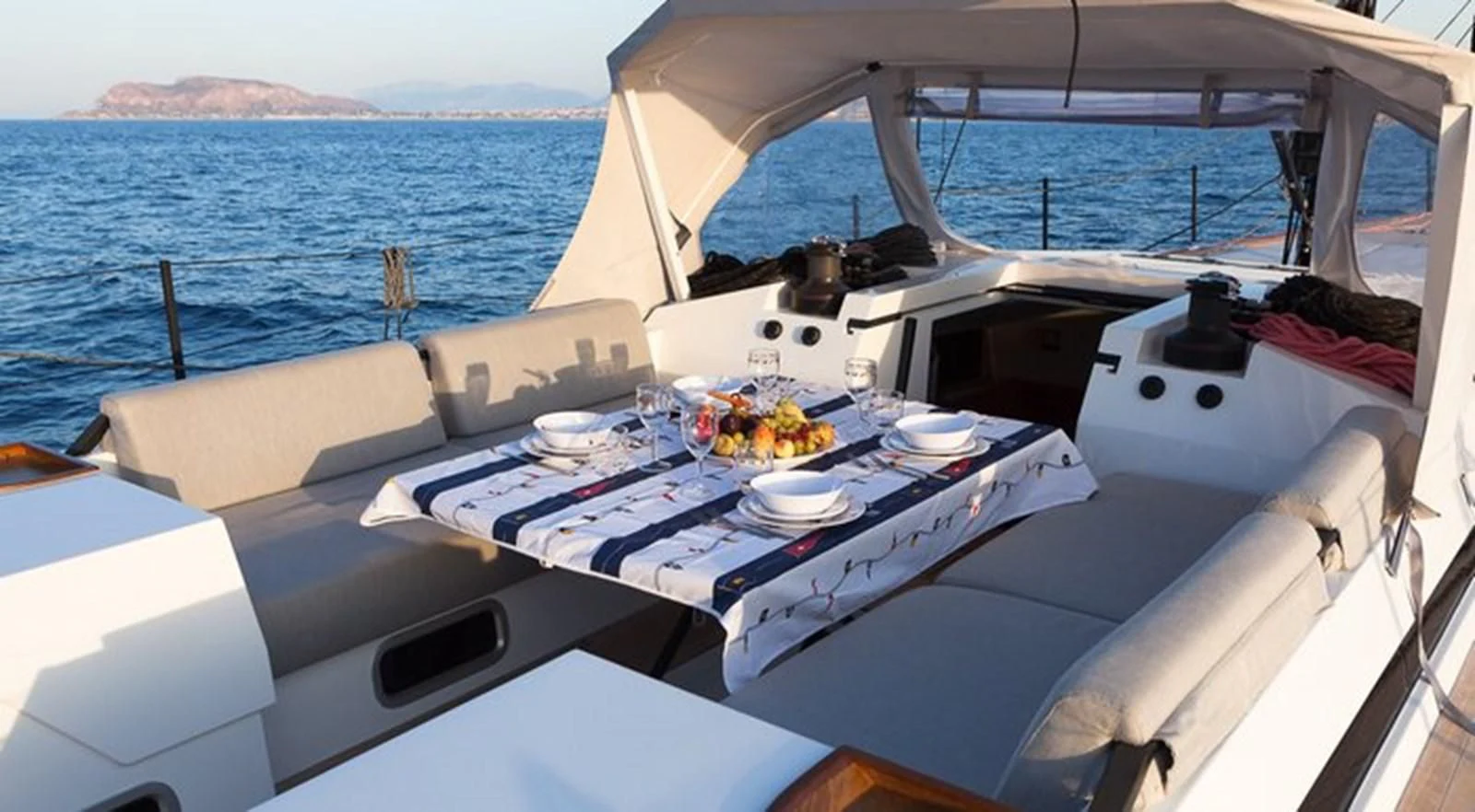 a boat with food on it aboard RED CARPET Yacht for Sale