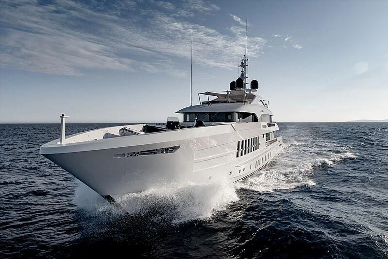 a white boat on the water aboard MOSKITO Yacht for Sale
