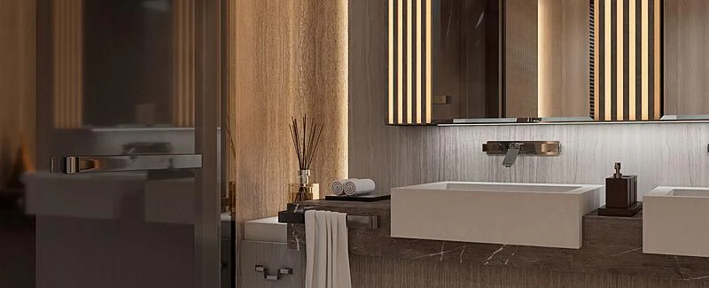 a bathroom with a tub sink and cabinets aboard MOSKITO Yacht for Sale