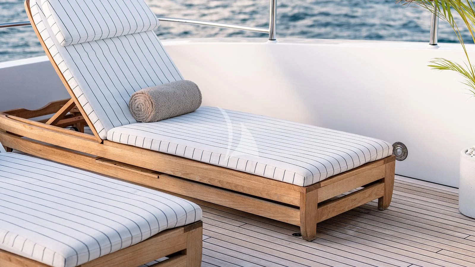 a couple of beds on a deck aboard MOSKITO Yacht for Sale