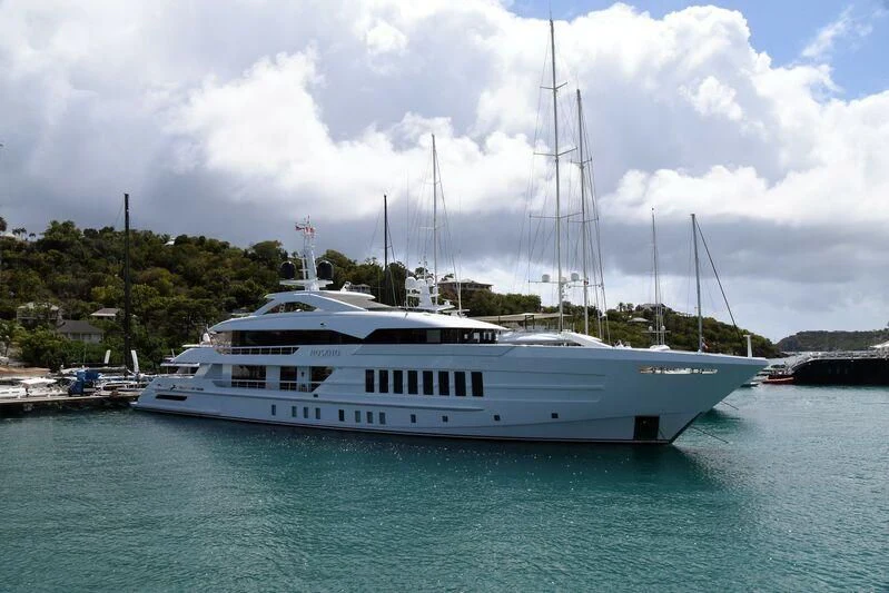 a white boat in the water aboard MOSKITO Yacht for Sale