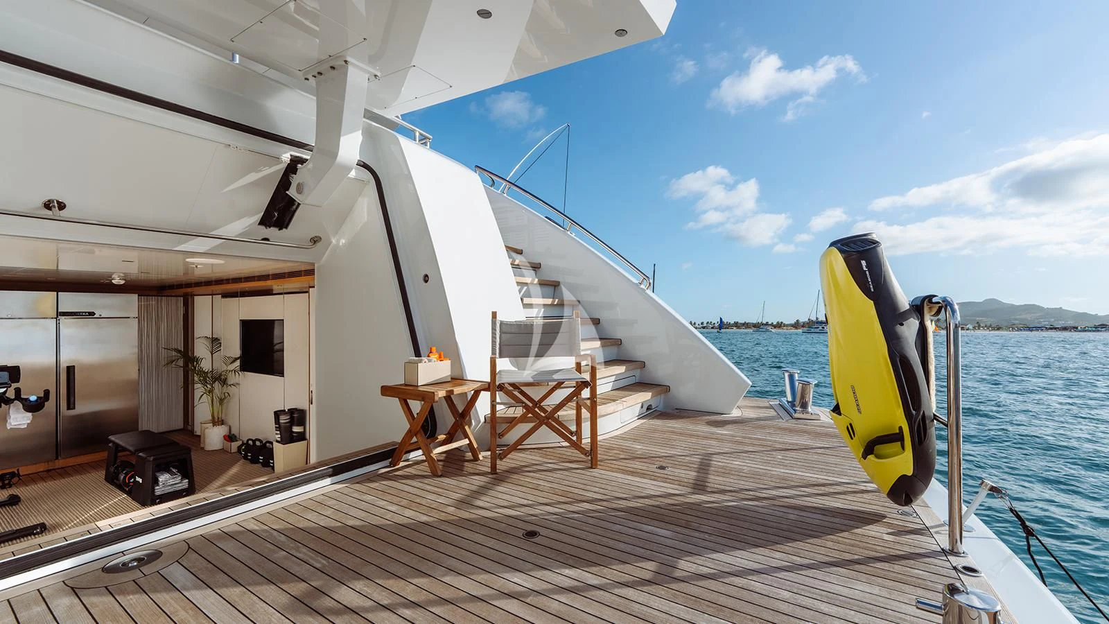 a boat on a deck aboard MOSKITO Yacht for Sale