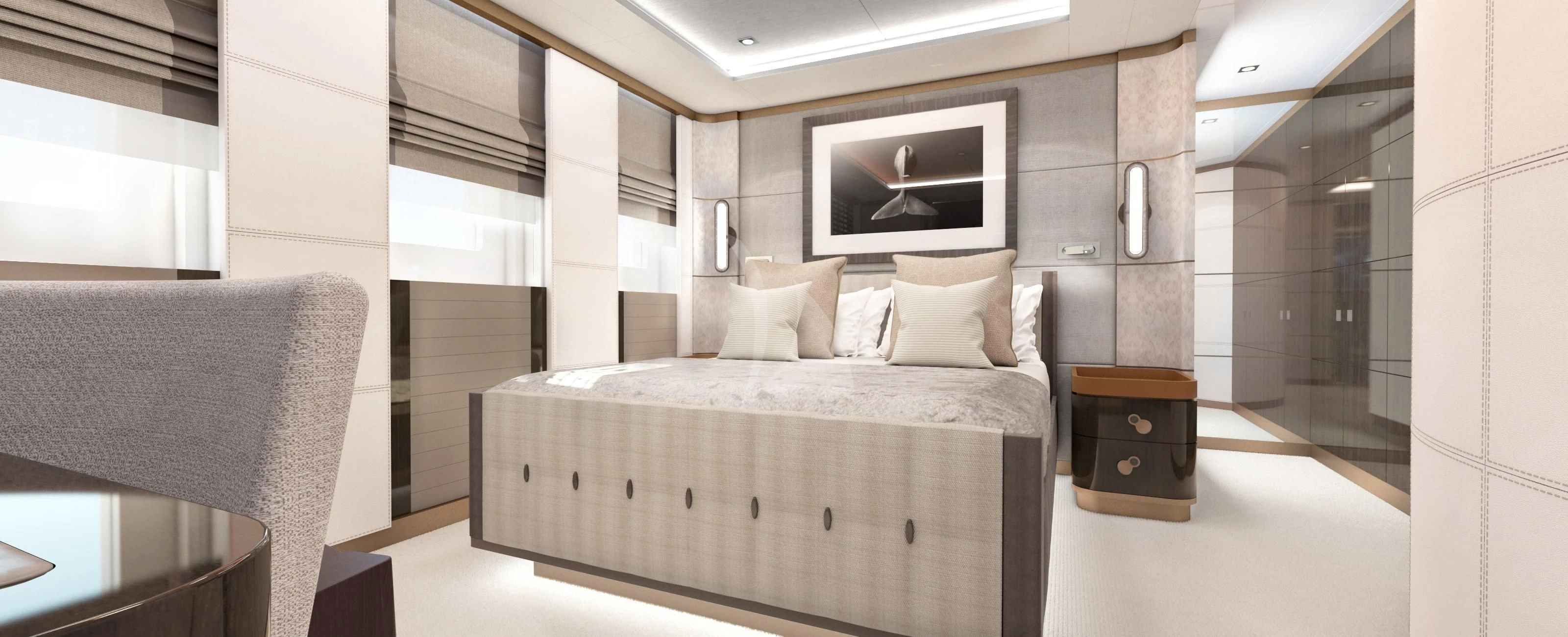 a room with a bed and a television aboard MOSKITO Yacht for Sale