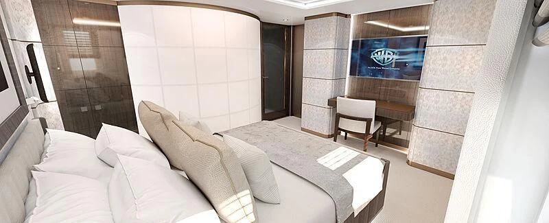 a room with a bed and a chair aboard MOSKITO Yacht for Sale