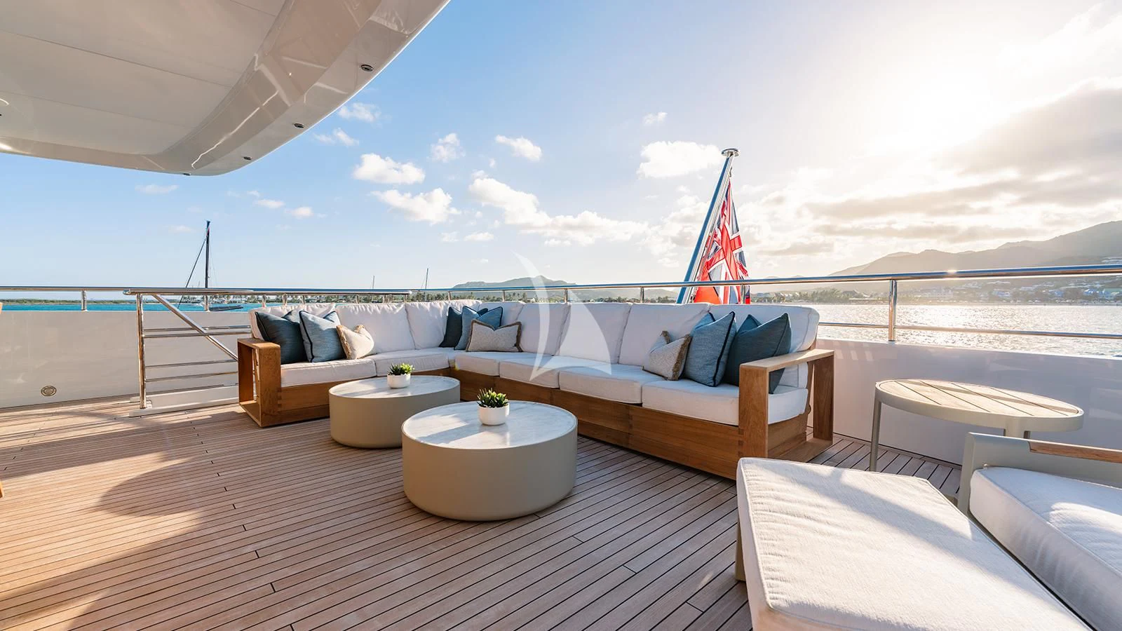 a large living room with a beach aboard MOSKITO Yacht for Sale