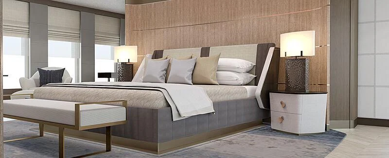 a large bed in a room aboard MOSKITO Yacht for Sale