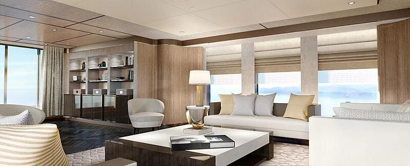 a room with a couch and a table and a window aboard MOSKITO Yacht for Sale