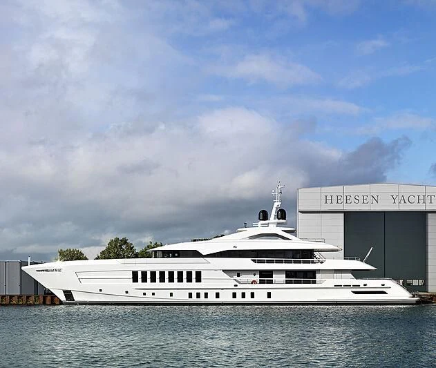 a large white boat in the water aboard MOSKITO Yacht for Sale
