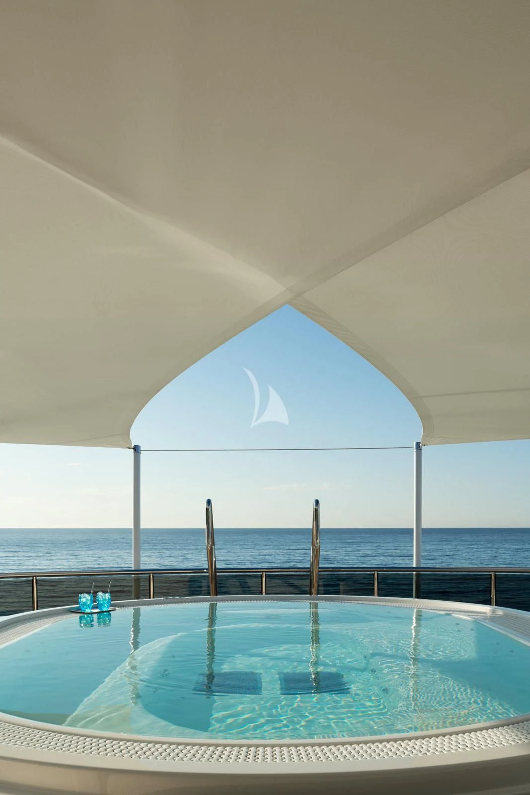 a pool with a large white ceiling aboard MOSKITO Yacht for Sale