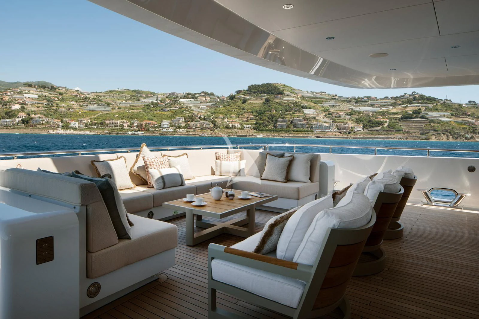 a room with a table and chairs aboard MOSKITO Yacht for Sale