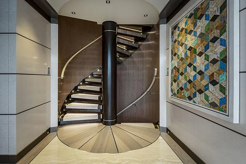 a staircase in a building aboard MOSKITO Yacht for Sale