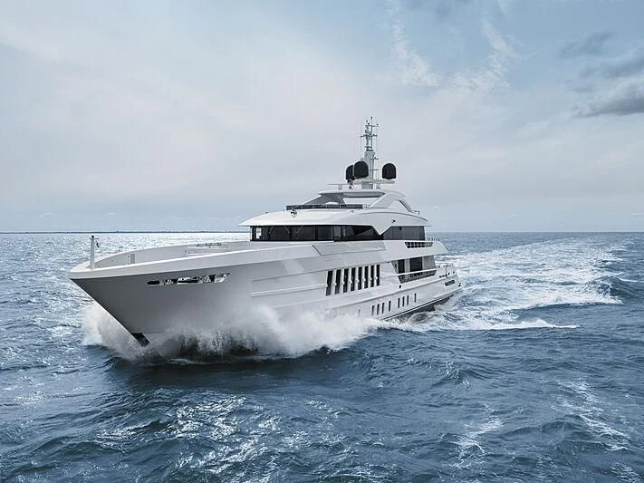 a white boat in the water aboard MOSKITO Yacht for Sale
