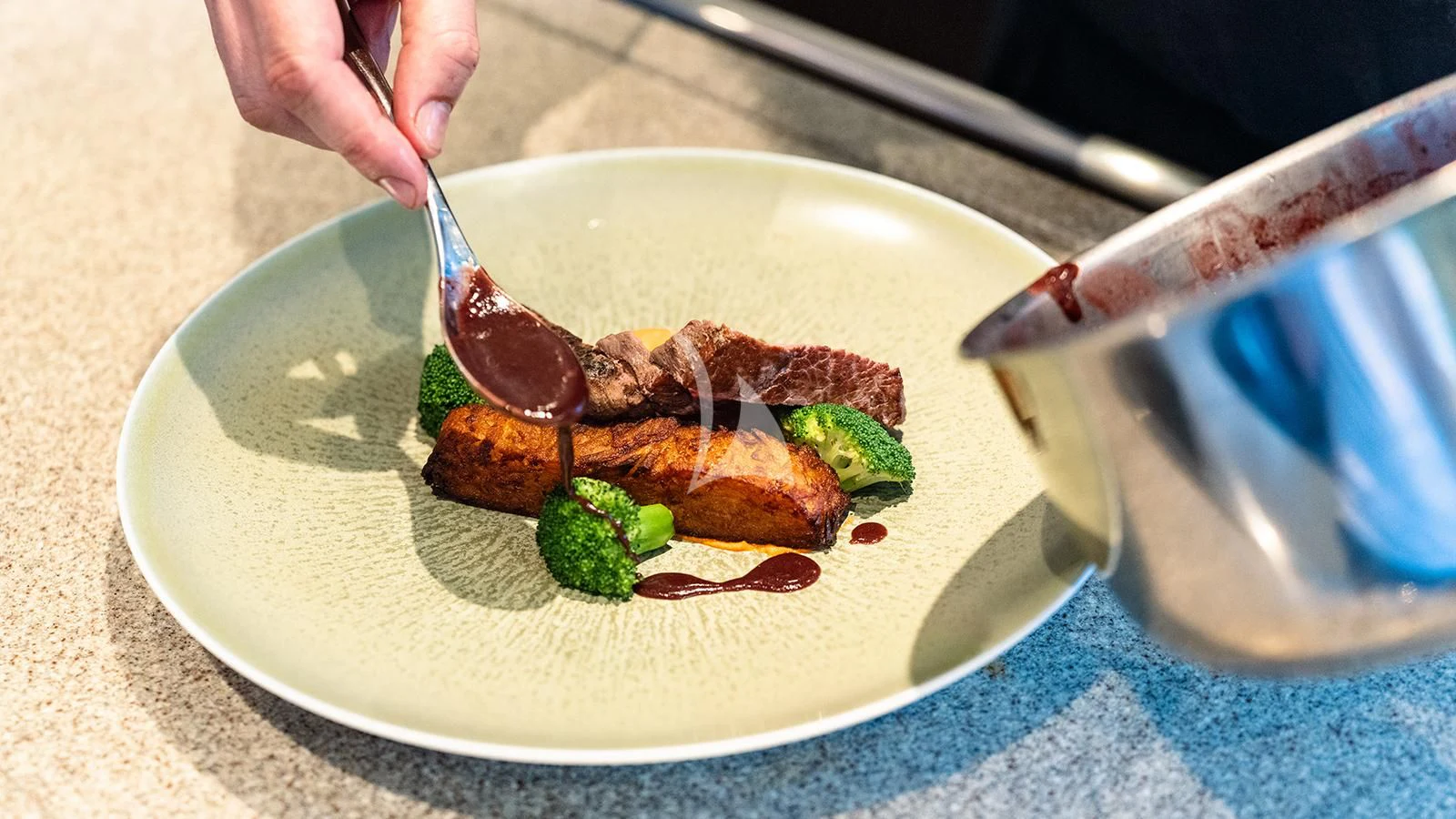 a plate of food aboard MOSKITO Yacht for Sale