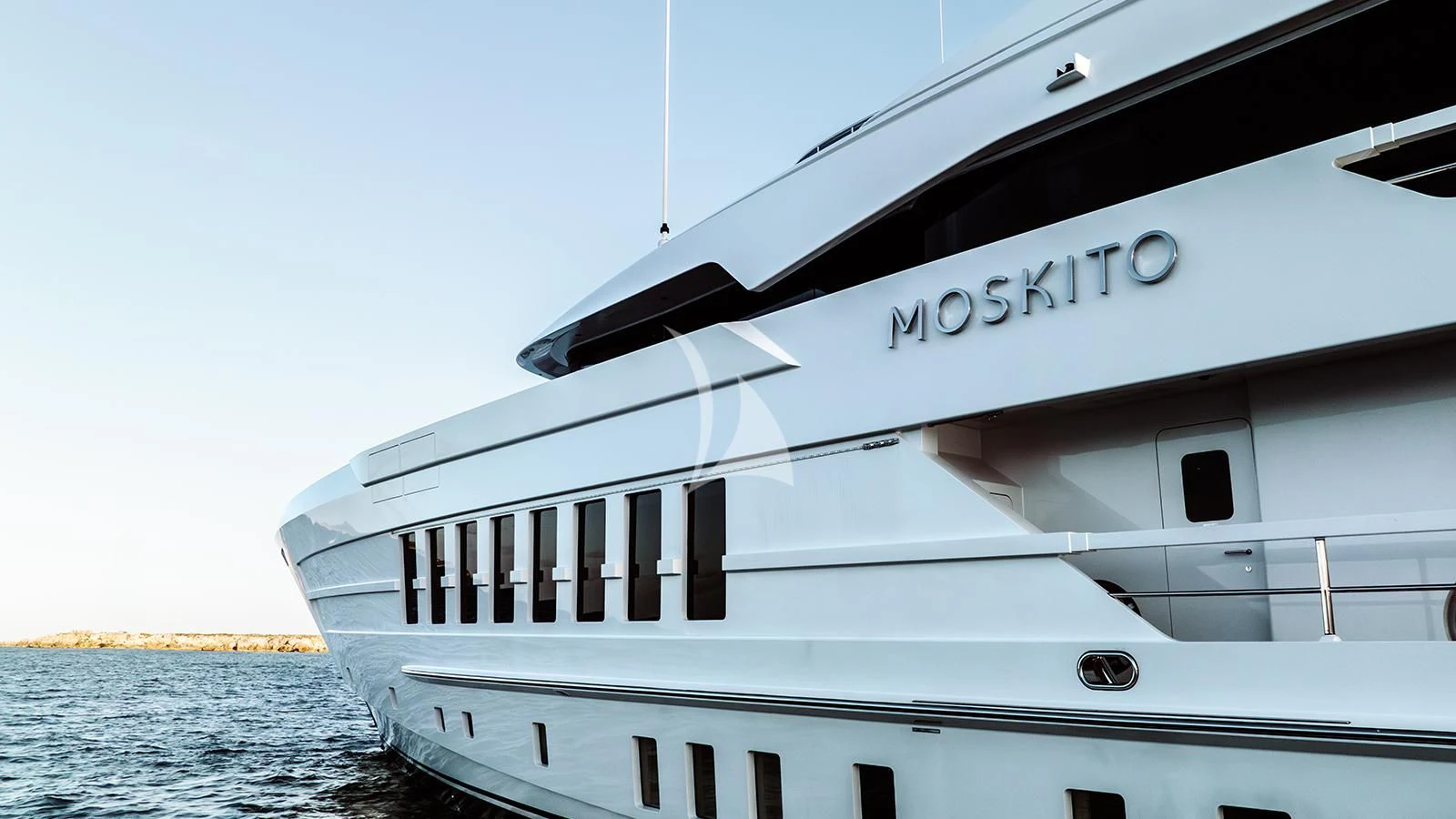 a white yacht on the water aboard MOSKITO Yacht for Sale
