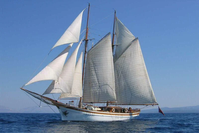 a sailboat on the water aboard LA MAIA Yacht for Sale