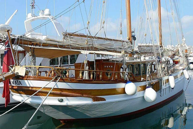 a boat docked in the water aboard LA MAIA Yacht for Sale