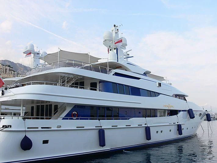 a large white boat aboard ZENOBIA Yacht for Sale
