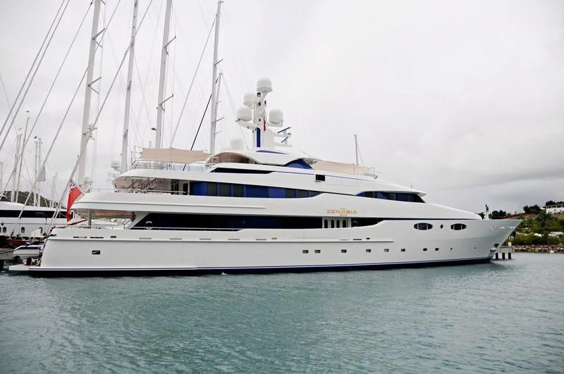 a white yacht in the water aboard ZENOBIA Yacht for Sale