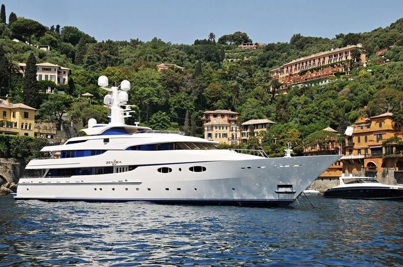 a white yacht in the water aboard ZENOBIA Yacht for Sale
