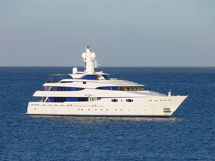 a white yacht in the water aboard ZENOBIA Yacht for Sale