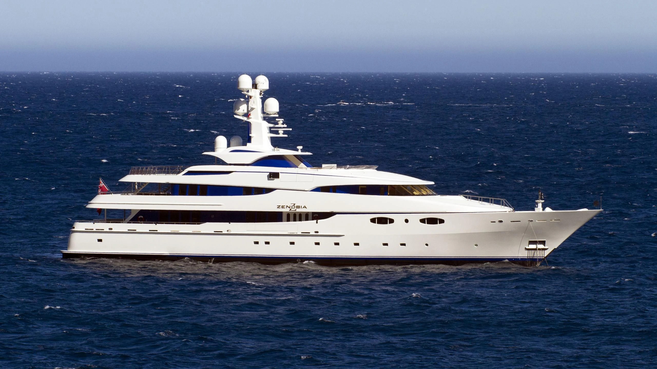 a large white yacht in the water aboard ZENOBIA Yacht for Sale