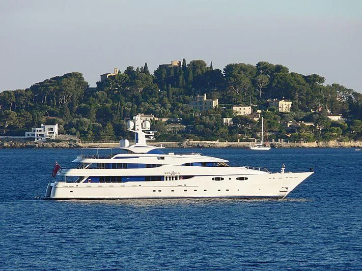 a white boat in the water aboard ZENOBIA Yacht for Sale